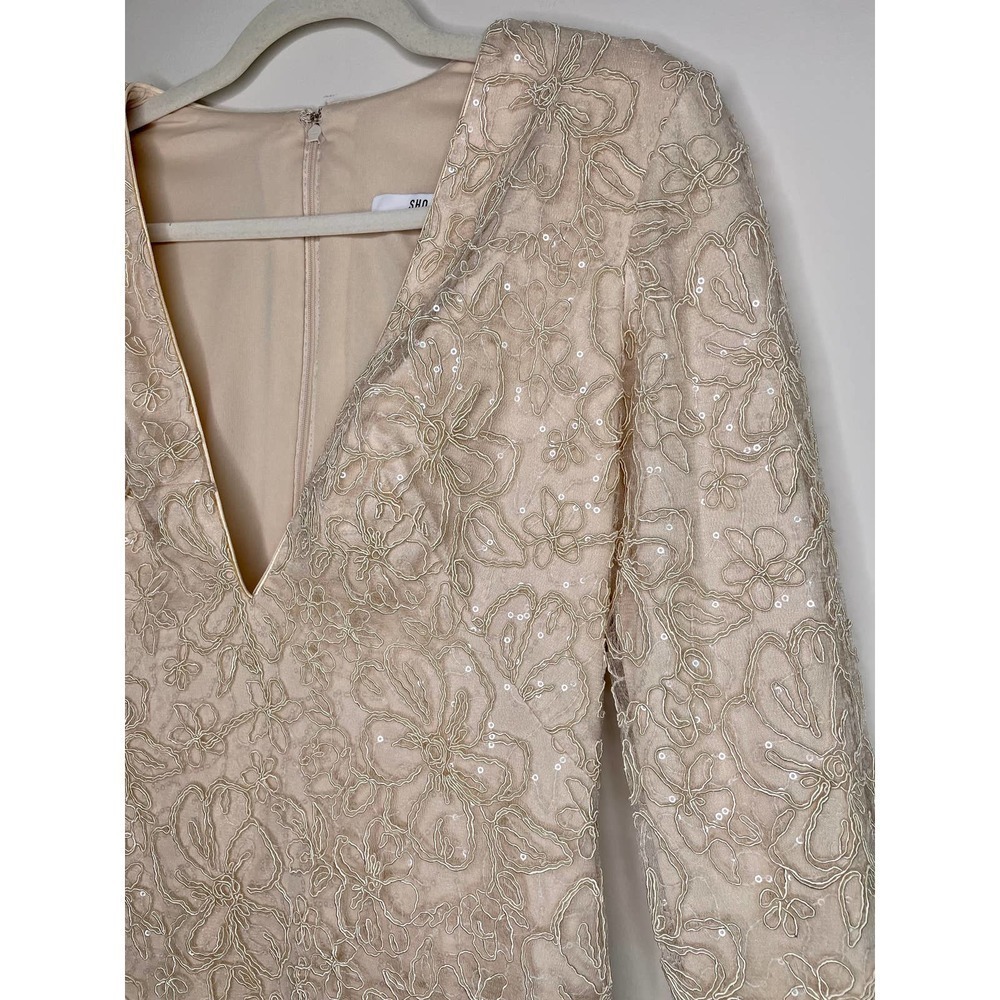 NWT TADASHI SHOJI Plunge Neck Long Sleeve Jacquard Floral Sequin Minidress 6 - Picture 8 of 16